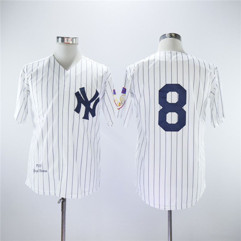 Men New York Yankees 8 No name White Throwback MLB Jerseys